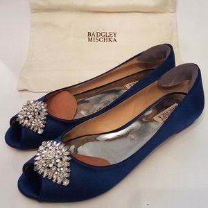 Badgley Mischka Taft Designer Navy Satin Formal Fl